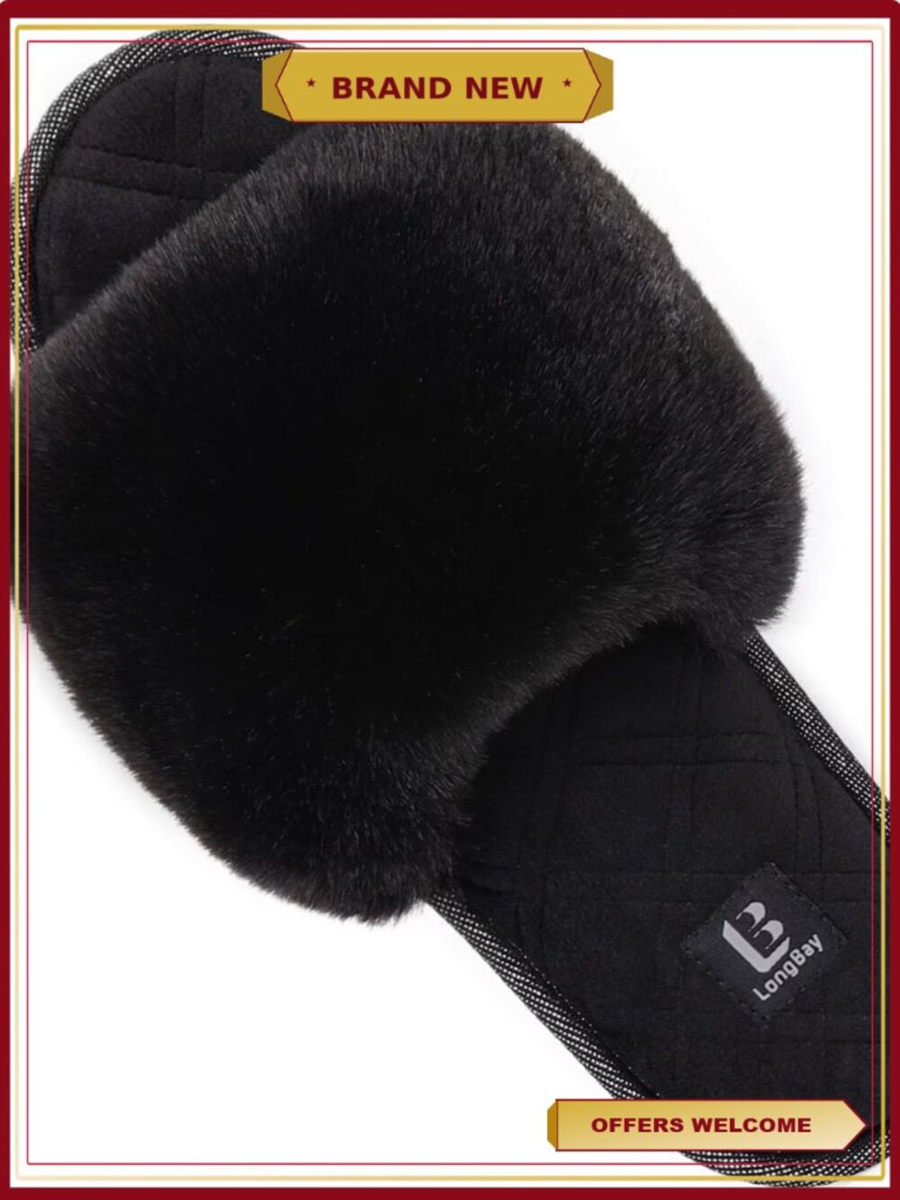 Fuzzy Faux Fur Memory Foam Cozy Flat Spa Slide Slippers Open Toe Slip On